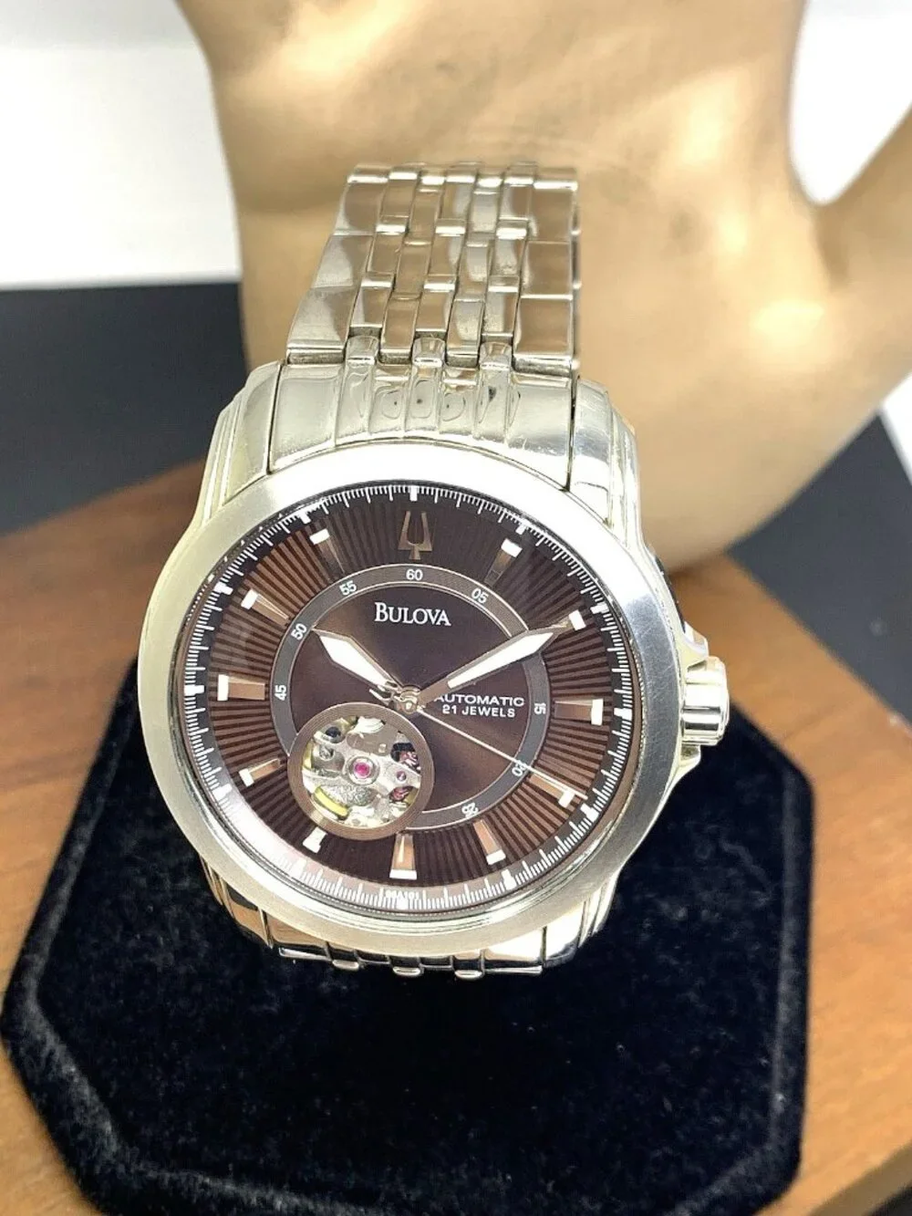 Bulova Men's Watch 96A101 Automatic Brown Dial Silver Stainless Steel 42mm